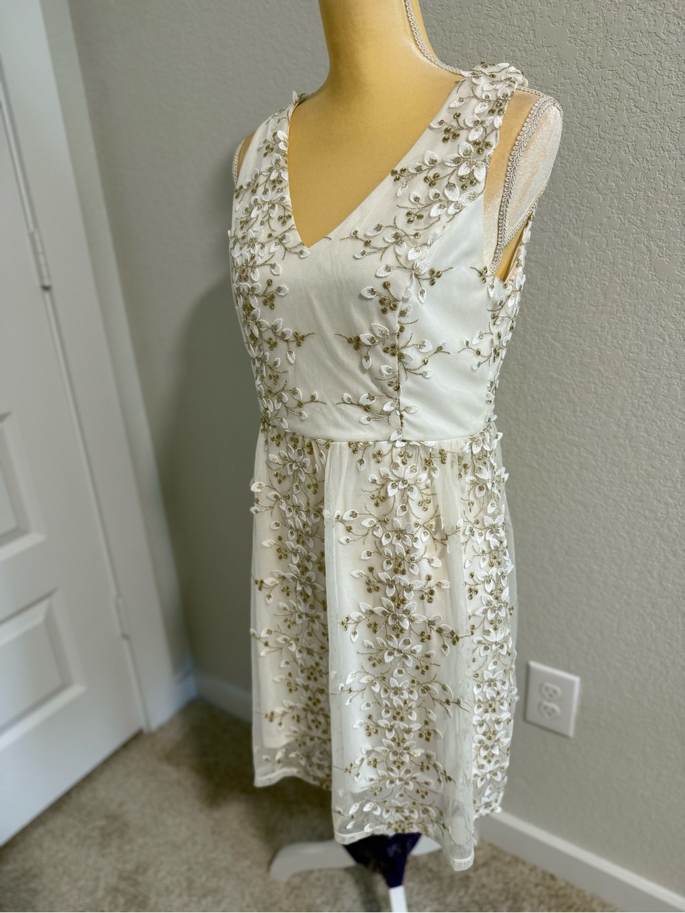 Altar'd State Ivory Dress with Gold Floral Embroidery - Picture 5 of 12